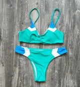 Sexy European and American bikini color matching swimsuit-Green-3