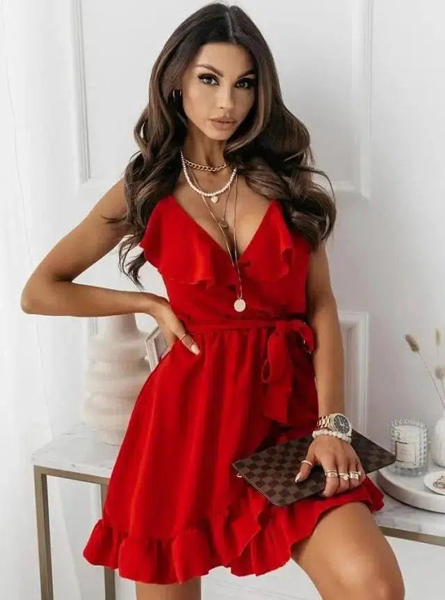 Fashion Suspender Dress-Red-6