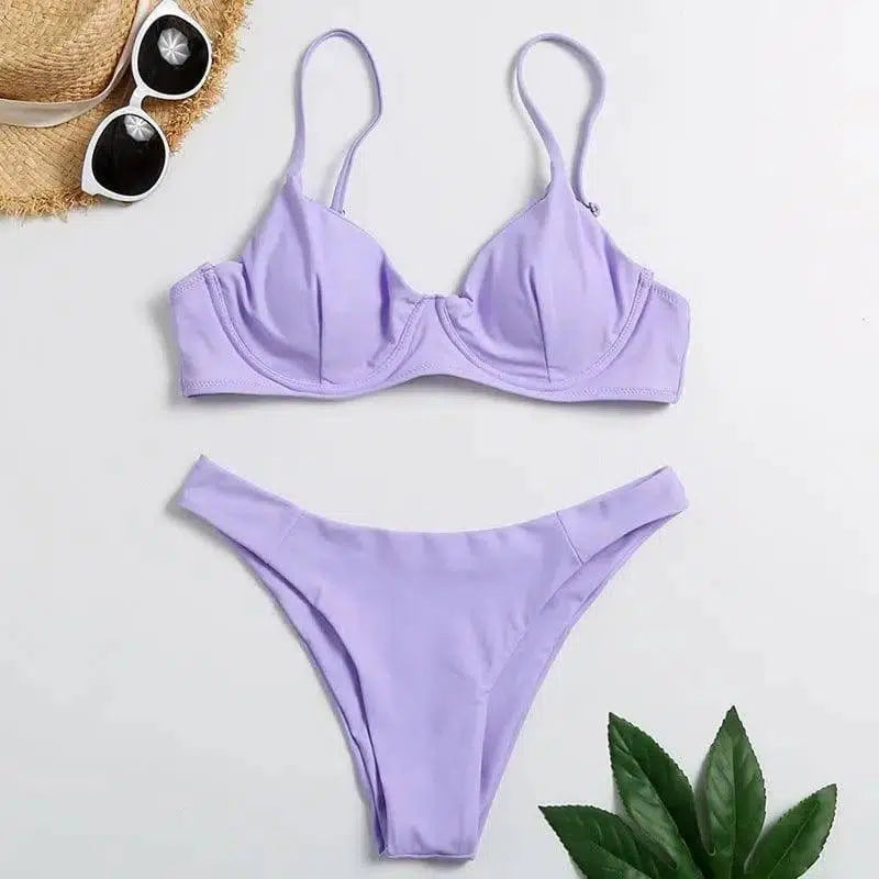 gathered triangle female swimsuit-Purple-1