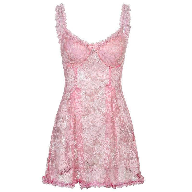 lace perspective lace camisole dress with V-neck,-2