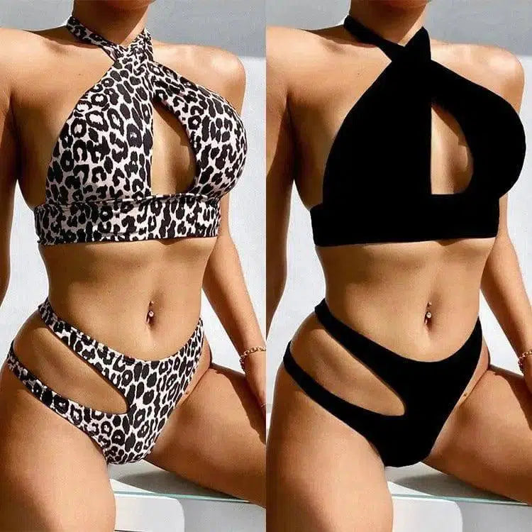 Sexy Leopard Print Hollow Bandage Bikini-1