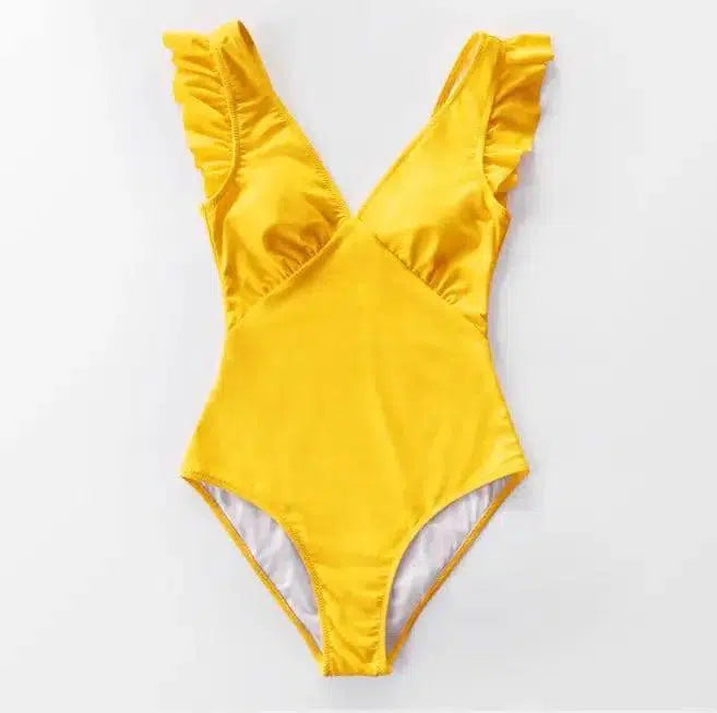 one-piece solid flash bikini swimsuit in multi colors-Yellow-2