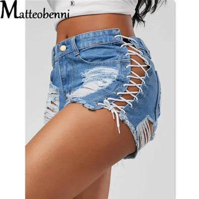 Sexy Ripped Tassel Jeans Streetwear-Blue-5