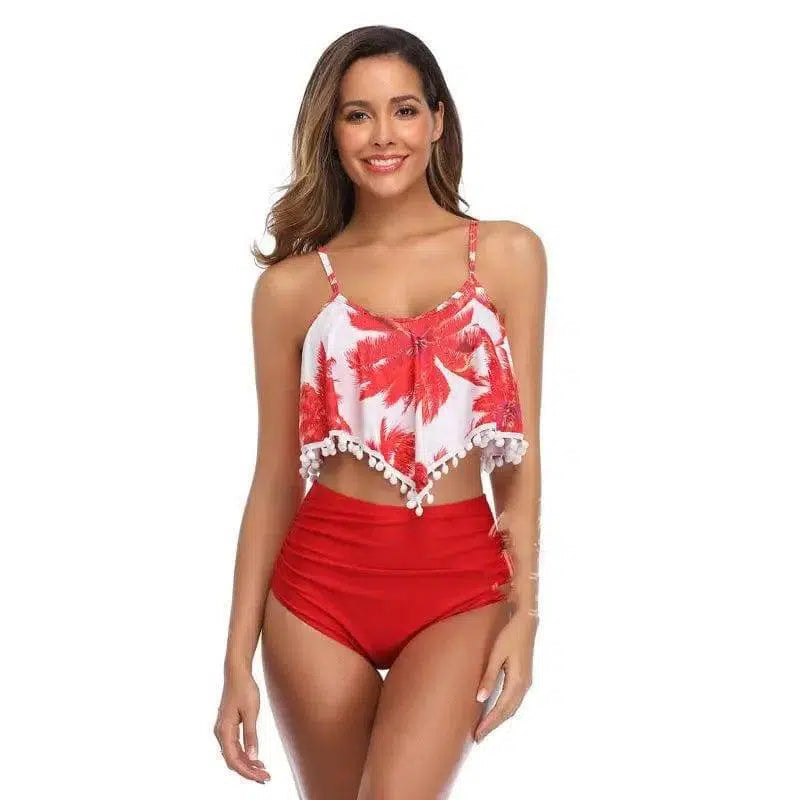 Sexy ruffle swimsuit-Red-3