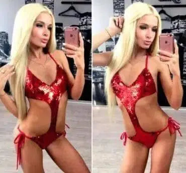 Sexy Sequin Bikini Swimsuit-Red-2