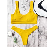 solid color bikini-Yellow-2