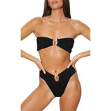 Solid Color Split Swimsuit Women-Black-2