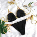 Sexy strapless bikini with golden straps-Black-3