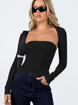 Sexy Tube Top Cinched Waist T-shirt Long Sleeve Tight-Black-6