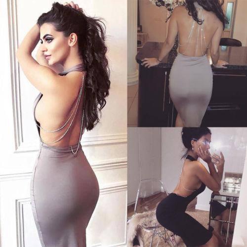 Women Dresses Summer Backless Deep V Rhinestone Bodycon-2