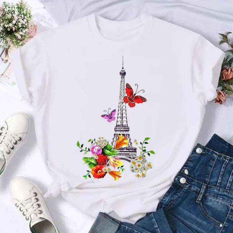 Short Sleeve Butterfly Bow Sweet Flower Fashion Summer Women-9