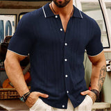 Short-sleeved Polo Shirt Summer Button Lapel Top Fashion Khaki / 3XL-3