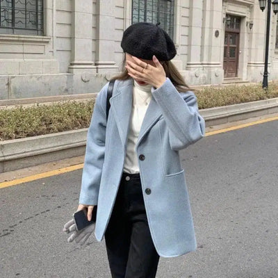 Sister xjxj woolen coat female autumn and winter all-match-Blue-4