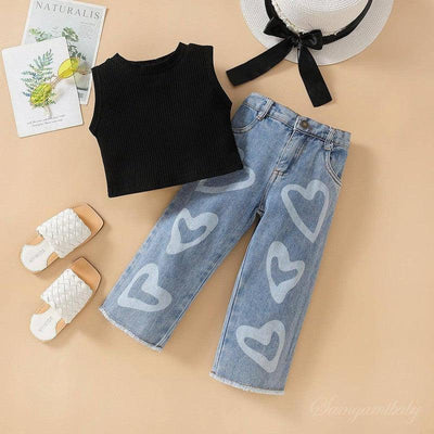 Sleeveless Vest Top Love Wide-leg Jeans-1