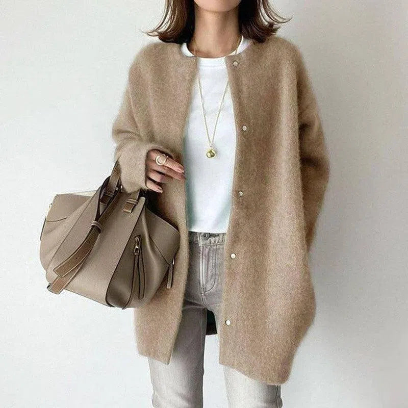 Soft Knitted Coat For Slimming Sense Of Design Women-Khaki Knitted Material-7