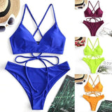 Solid Color Bikini Strappy Swimsuit-1