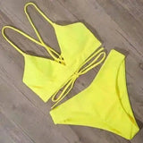 Solid Color Bikini Sexy Strappy Swimsuit-Brightyellow-5