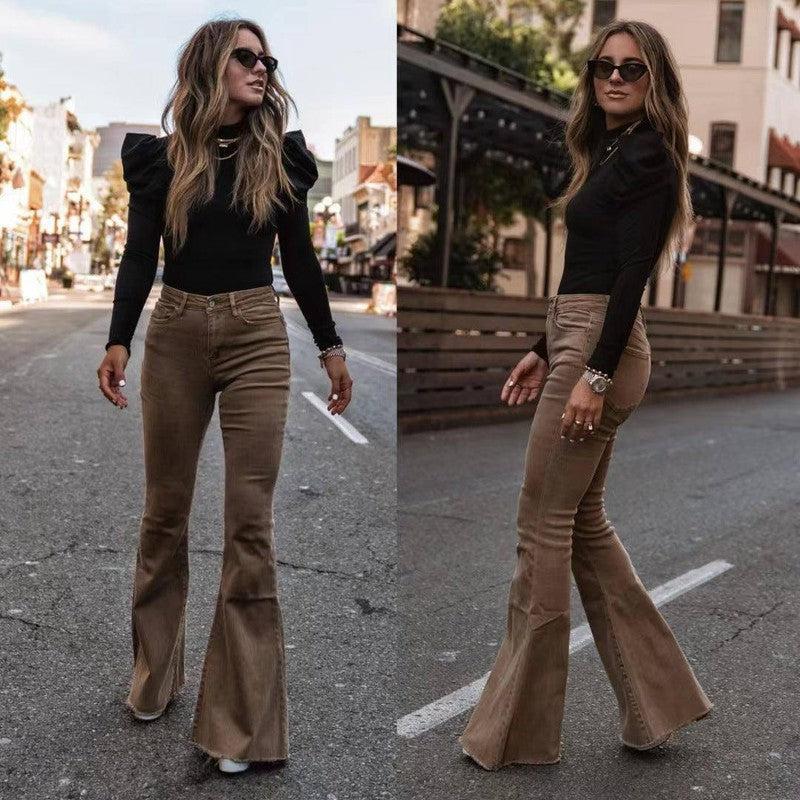 Flare Khaki Pants for Women - Chic & Comfortable-Brown-1