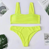 Solid color shoulder split swimsuit women-Fluorescentyellow-8