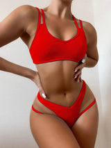 Solid Color Split Swimsuit Cross Strap Bikini-4