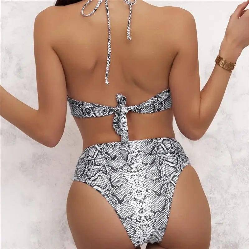 Split High Waist Snake Sexy Bikini Swimsuit-L-3