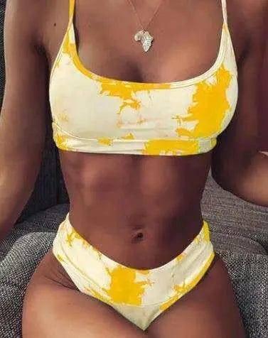 Split ladies bikini swimsuit-Yellow-3