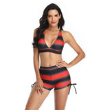 Split Striped Sexy Bikini Bijini Female Swimwear-Red-2