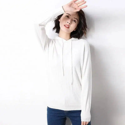 Spring and autumn hooded sweater women pullover-White-5