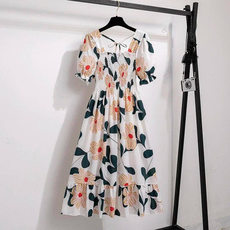 Spring Summer Chiffon Dresses Fashion Female Elastic Waist-2