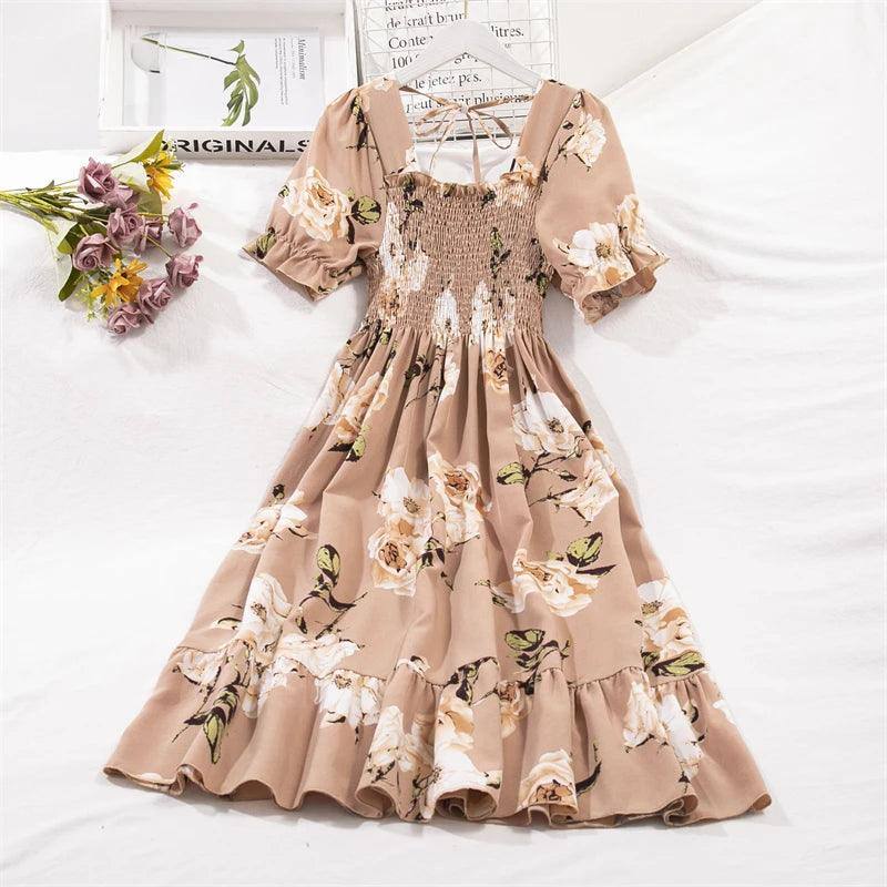 Spring Summer Chiffon Dresses Fashion Female Elastic Waist-kaqixuelianhua-7