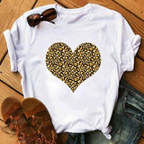 Spring Women's Cartoon Leopard Print Heart Printing T-shirt-A01981-6