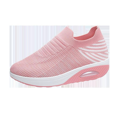 New Stripe Design Shoes Fashion Slip On Air Cushion Shoes Breathable Round-toe Flats Women-Pink-11