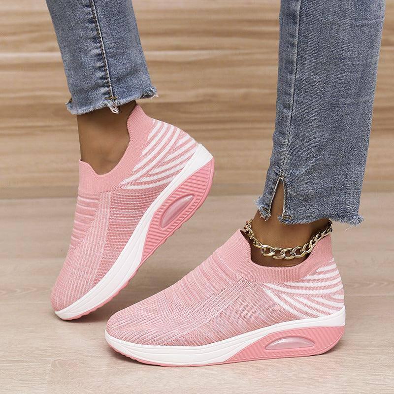 New Stripe Design Shoes Fashion Slip On Air Cushion Shoes Breathable Round-toe Flats Women-1