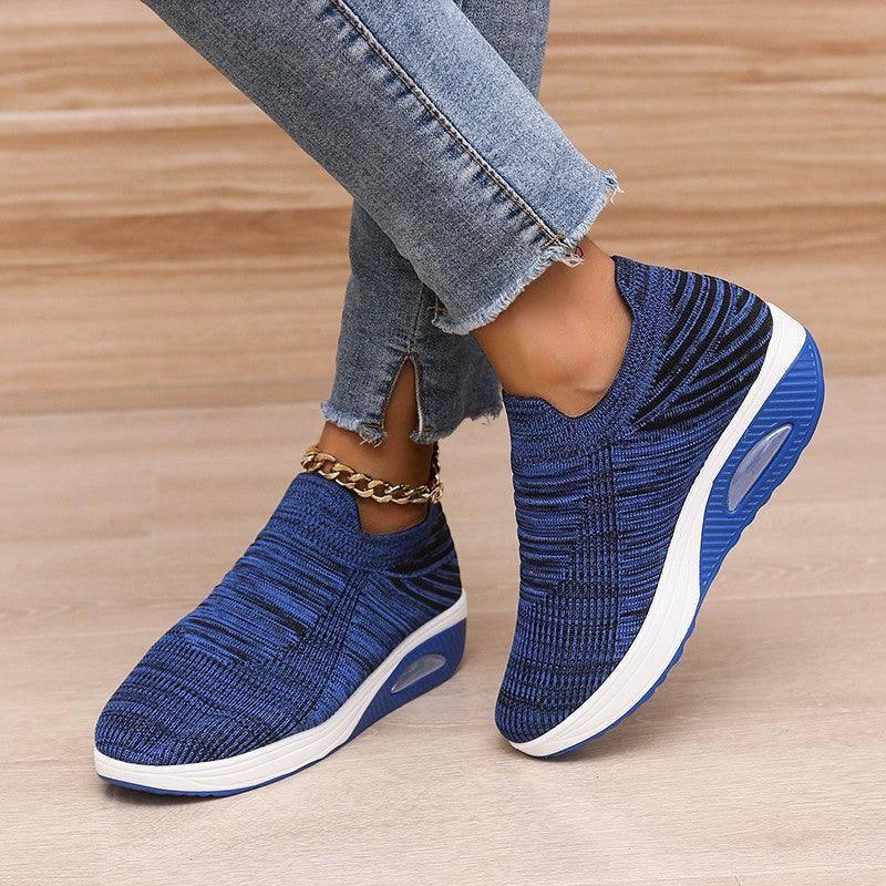 New Stripe Design Shoes Fashion Slip On Air Cushion Shoes Breathable Round-toe Flats Women-4