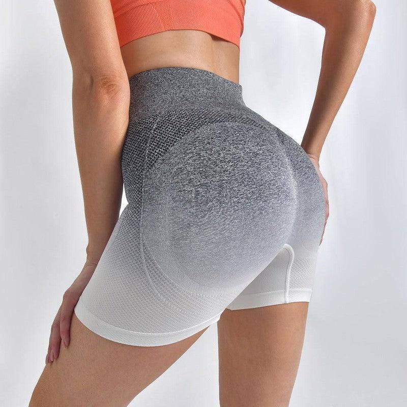 Striped Yoga Shorts High Waist Hip-lifting Tight Pants For Women Running Fitness Sports Leggings-Grey White-10