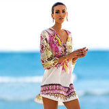 New Arrivals Beach Caftan Swimsuit Cover up Print Chiffon Pareo Women Robe Plage Swimwear Dress Sarong Beach Tunic-Red-5