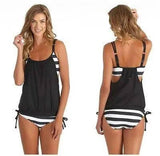 Summer Two-Pieces Swimsuit Women Stripes Double Up Tankini Swim Suit Bikinis Maillot De Bain Brazilian Biquinis Mujer-Black-4