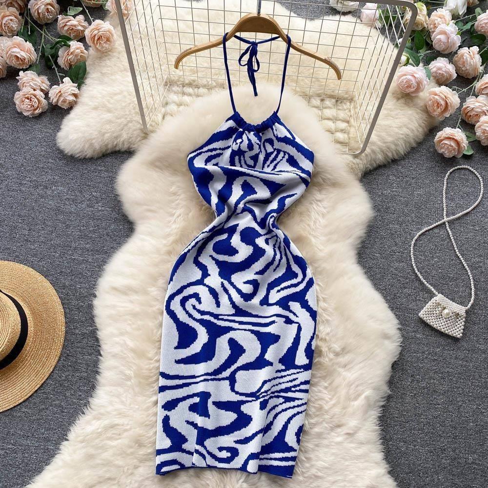 Sultry Backless Knitted Bodycon Dress for Vacation Season-blue-3