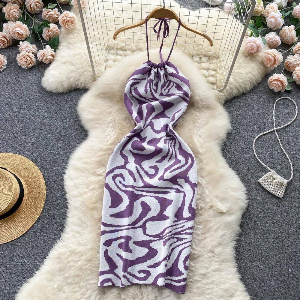 Sultry Backless Knitted Bodycon Dress for Vacation Season-purple-5