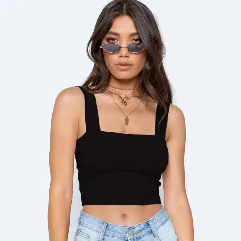 Summer Fashion Women Crop Top Sleeveless Tank Tops-Black-8