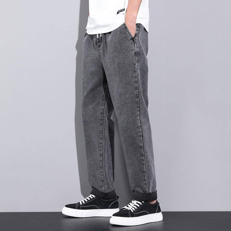 Summer Loose Wide Leg Jeans Pants Men Fashion Drawstring-Resistance To 030 Gray-7