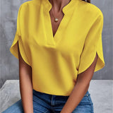 Chic Yellow Blouse - Trendy V-Neck Top-Yellow-1