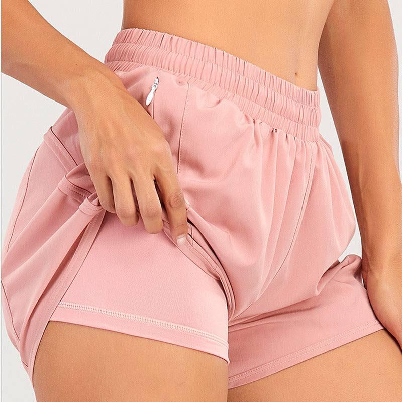 Summer Sports Shorts With Zipper Pockets Breathable Loose-Pink-2