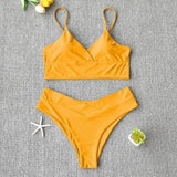 Swim Suit Swimsuit Women Two Piece Swimwear Beach Bikini 27-Yellow-12