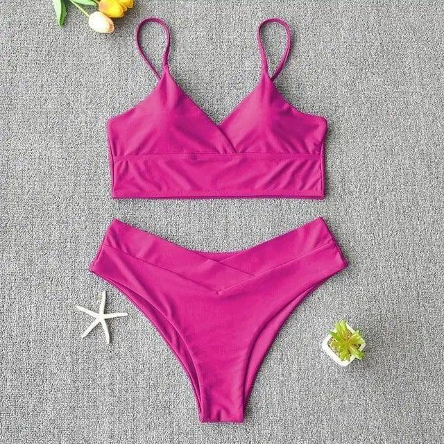 Swim Suit Swimsuit Women Two Piece Swimwear Beach Bikini 27-RoseRed-2