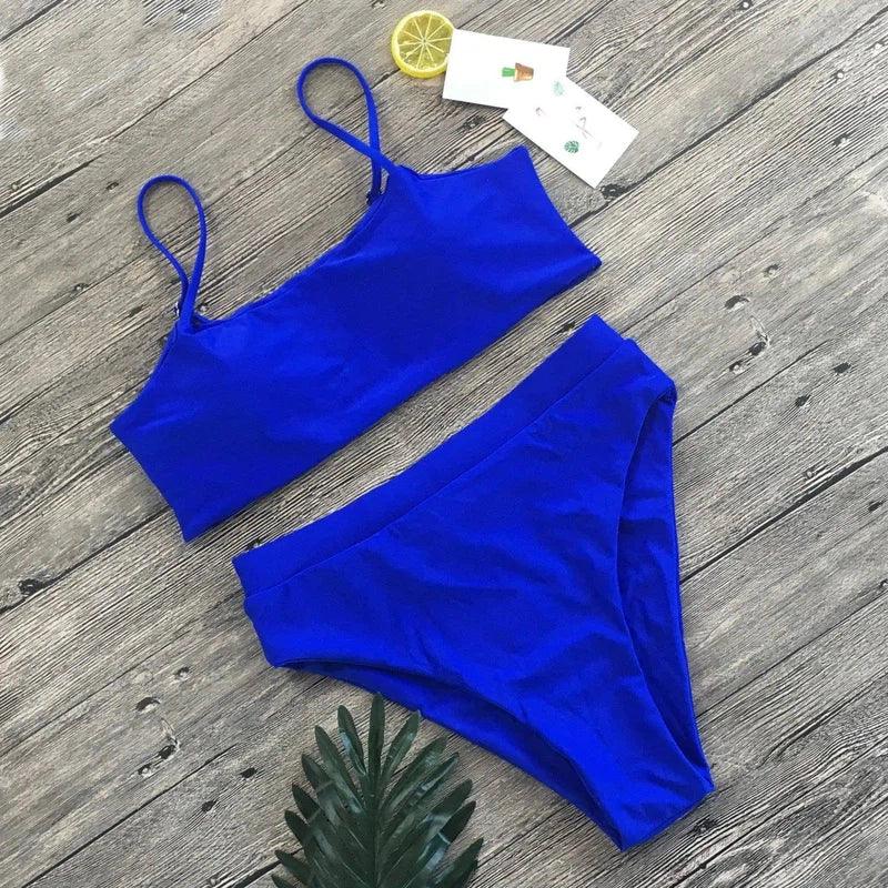 Swimsuit Bikini Ladies Three-Point Sexy Swimsuit Suit-Blue-4