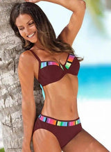 Swimsuit Women's Hot Style Color Matching Gradient Split-Redwine-3