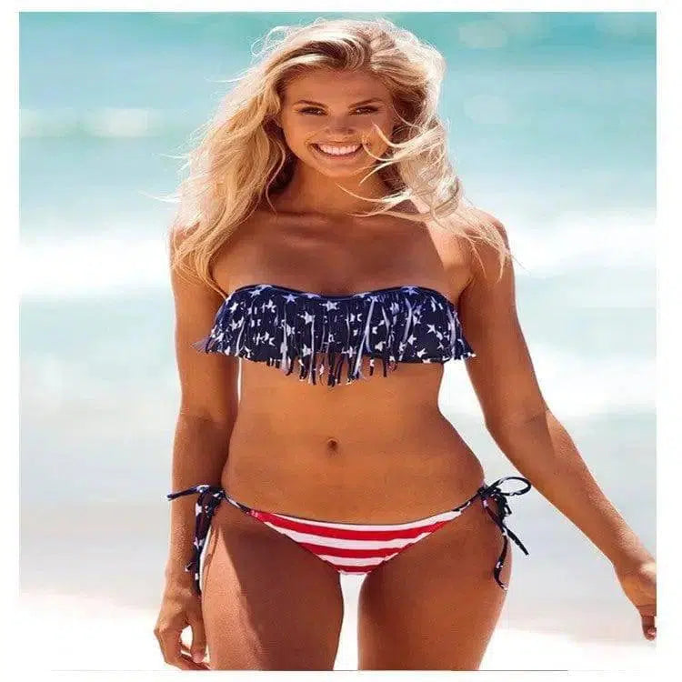 Tassel flag print bikini-2