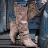 Thick-heeled Lace Belt Buckle Boots Plus Size Women-Khaki-5