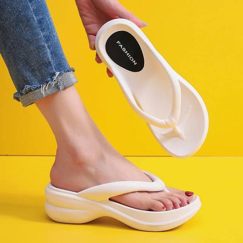 Thick Sole Wedges Flip Flops For Women 2023 Summer Clip-7